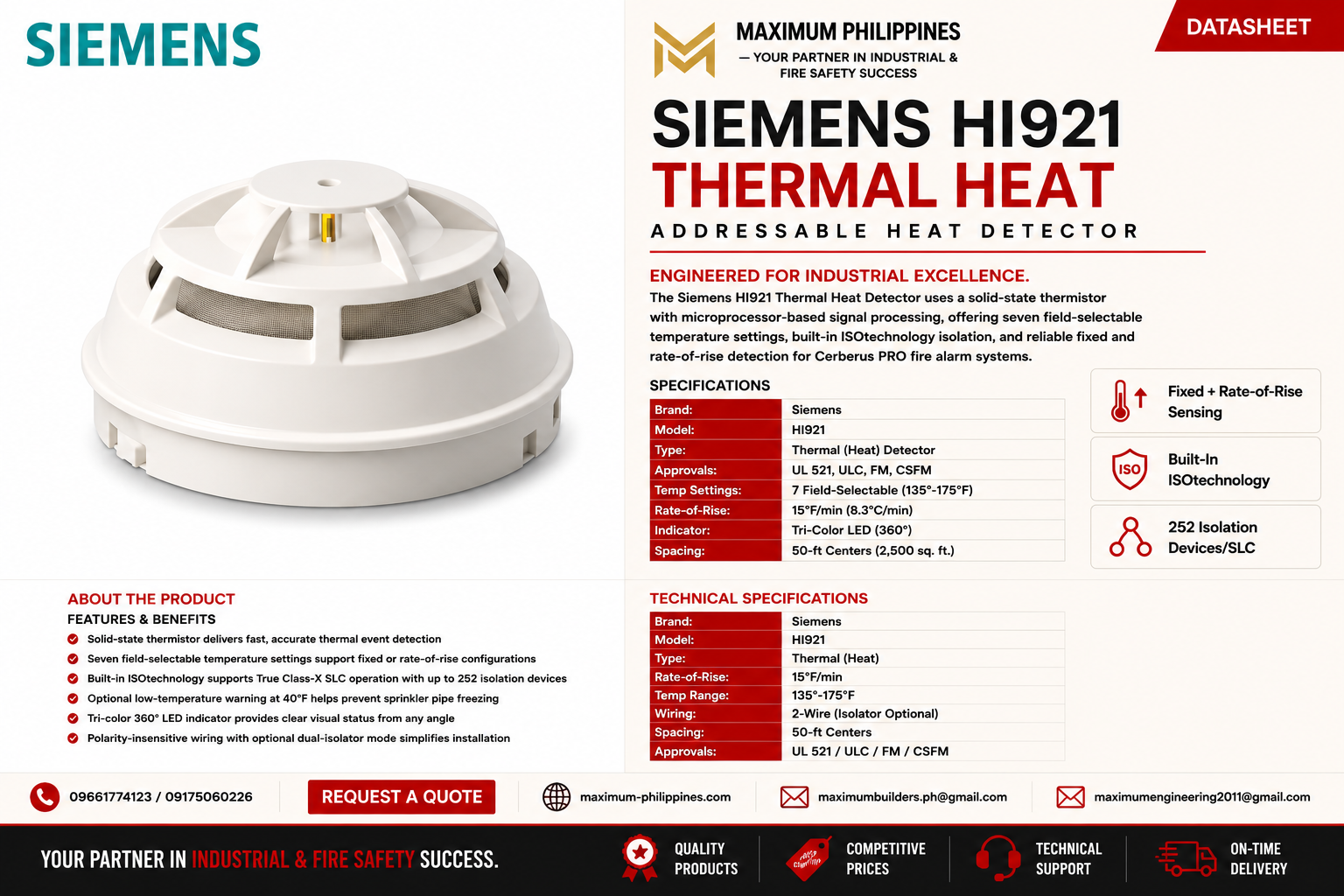 Siemens HI921 Thermal Heat Detector Brochure