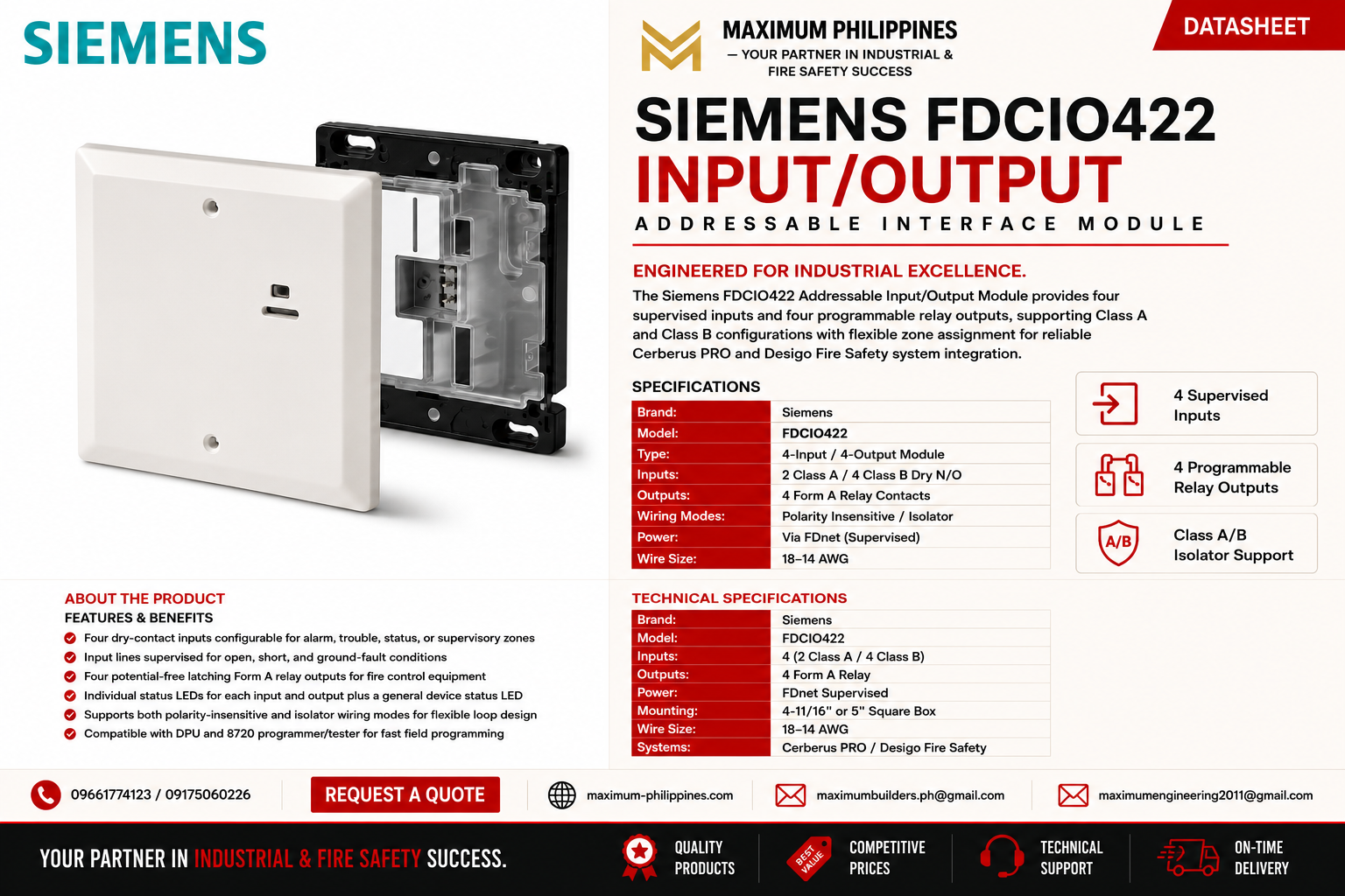 Siemens FDCIO422 Input Module Brochure