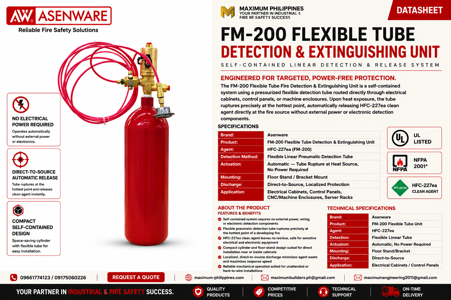 FM-200 Flexible Tube Fire Detection & Extinguishing Unit Brochure