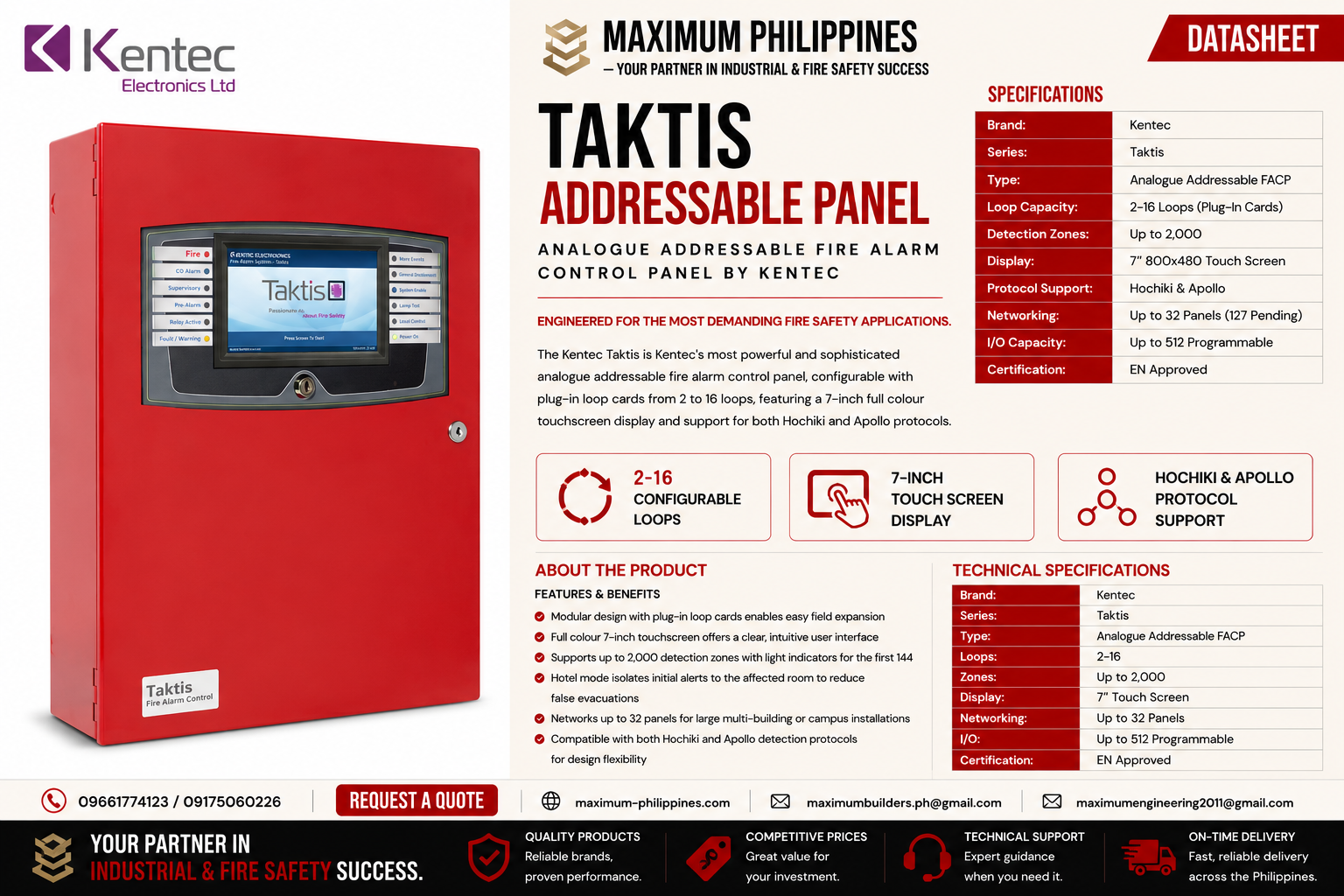 Kentec Taktis Analogue Addressable Fire Alarm Panel Brochure