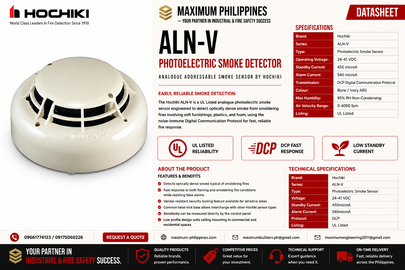 Hochiki ALN-V Analogue Photoelectric Smoke Detector Brochure