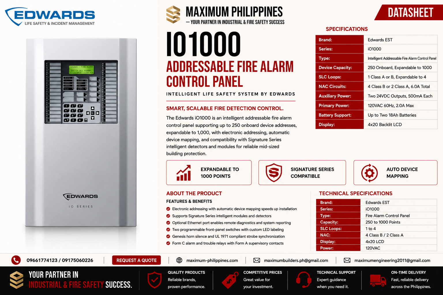 Edwards iO1000 Addressable Fire Alarm Control Panel Brochure