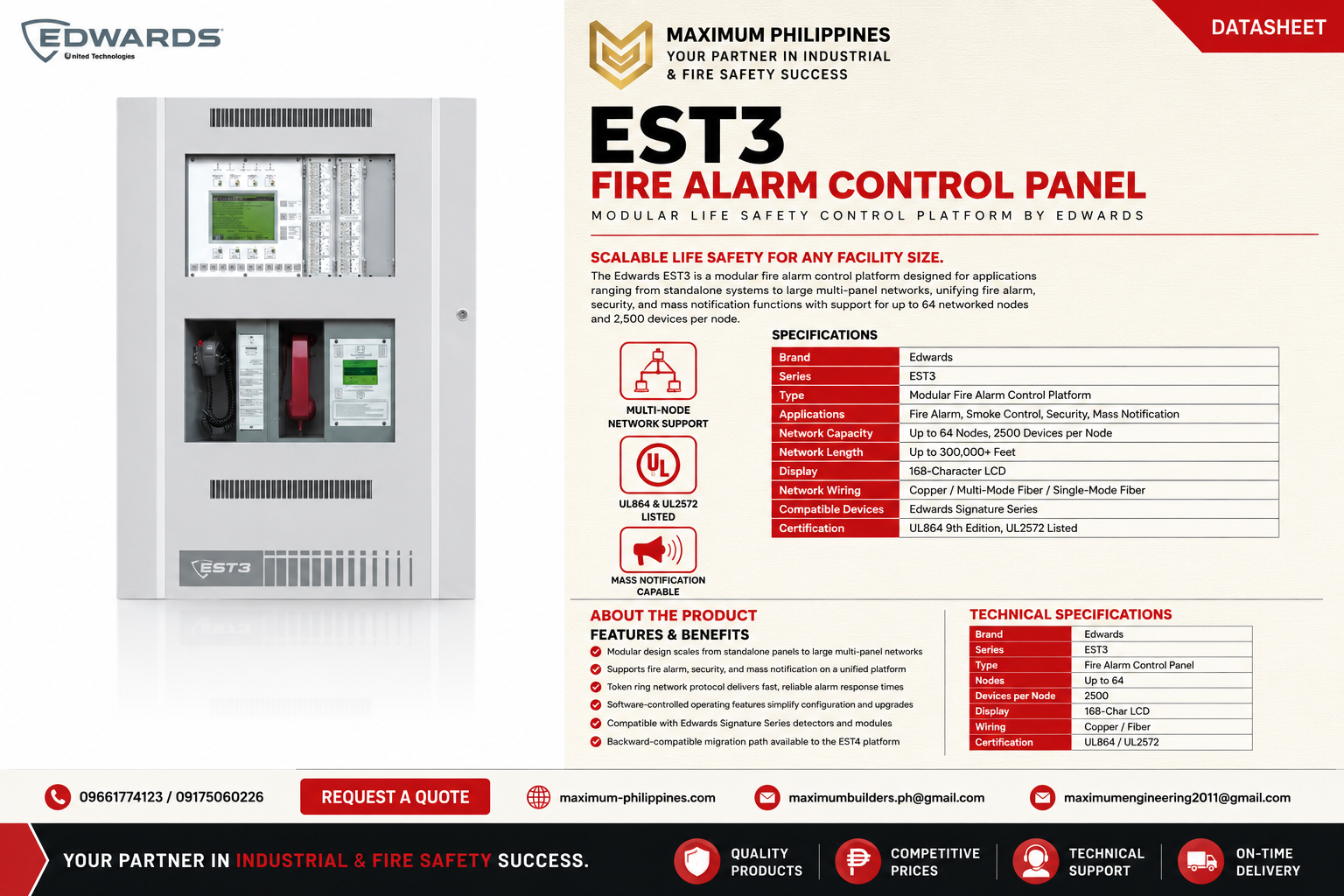 Edwards EST3 Fire Alarm Control Panel Brochure