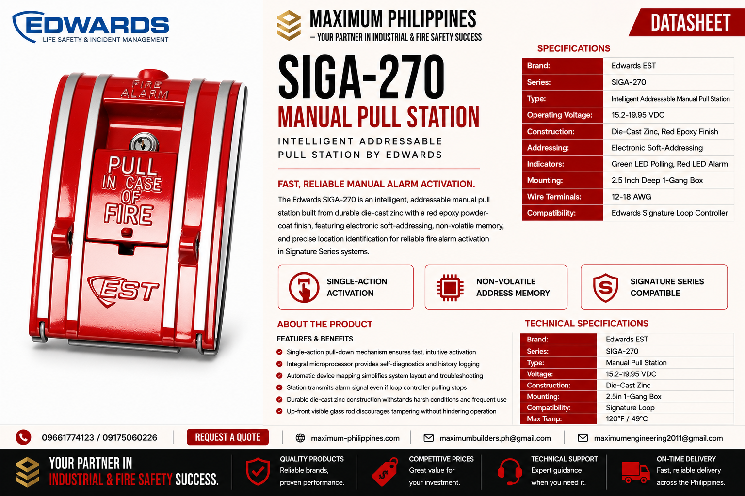 Edwards SIGA-270 Addressable Manual Pull Station Brochure