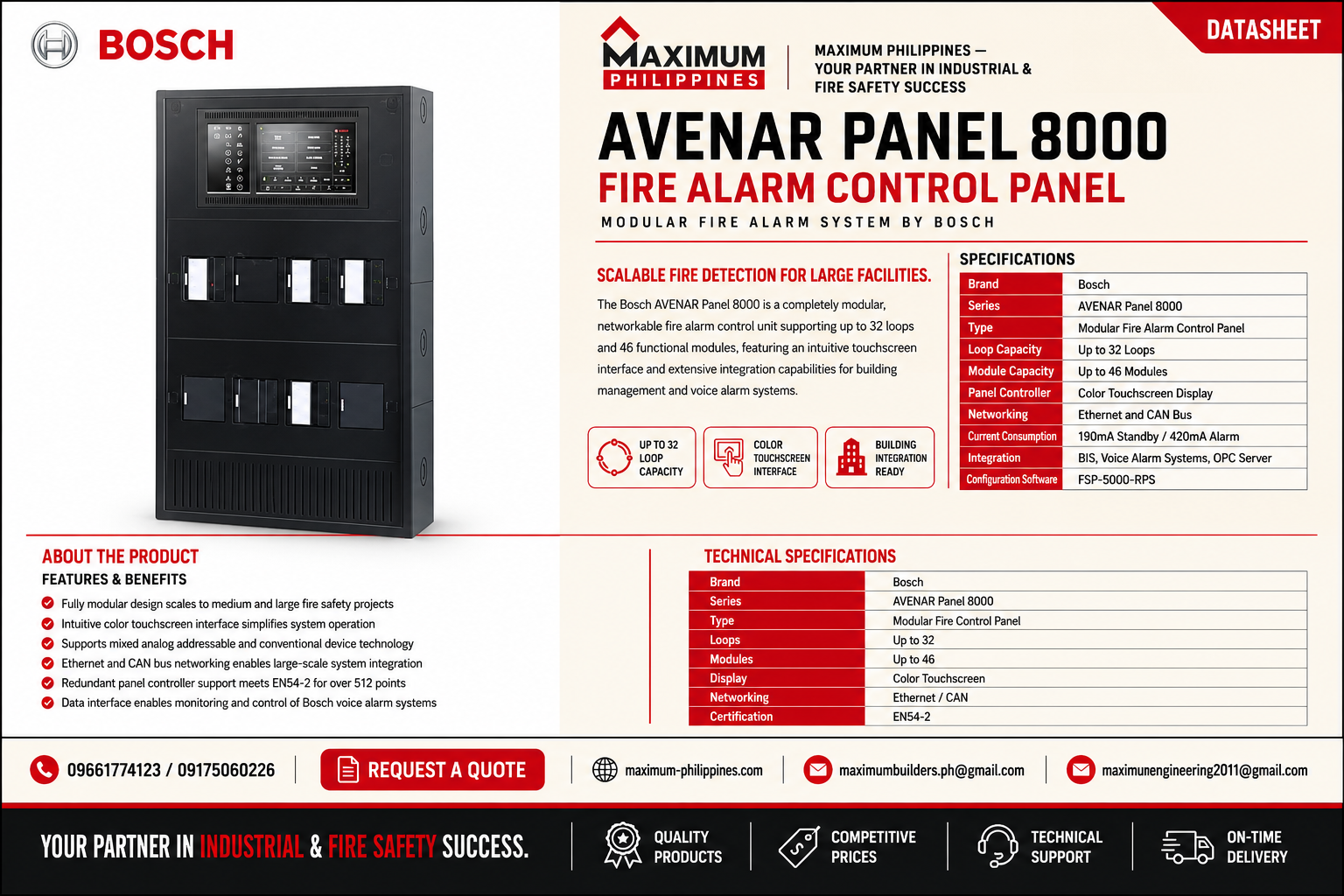 Bosch Avenar Panel 8000 Fire Alarm Control Panel Brochure