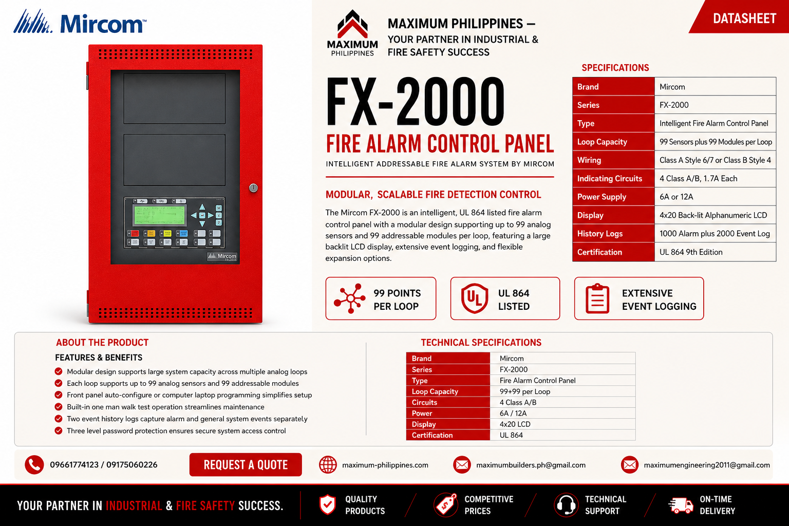 Mircom FX-2000 Fire Alarm Control Panel Brochure