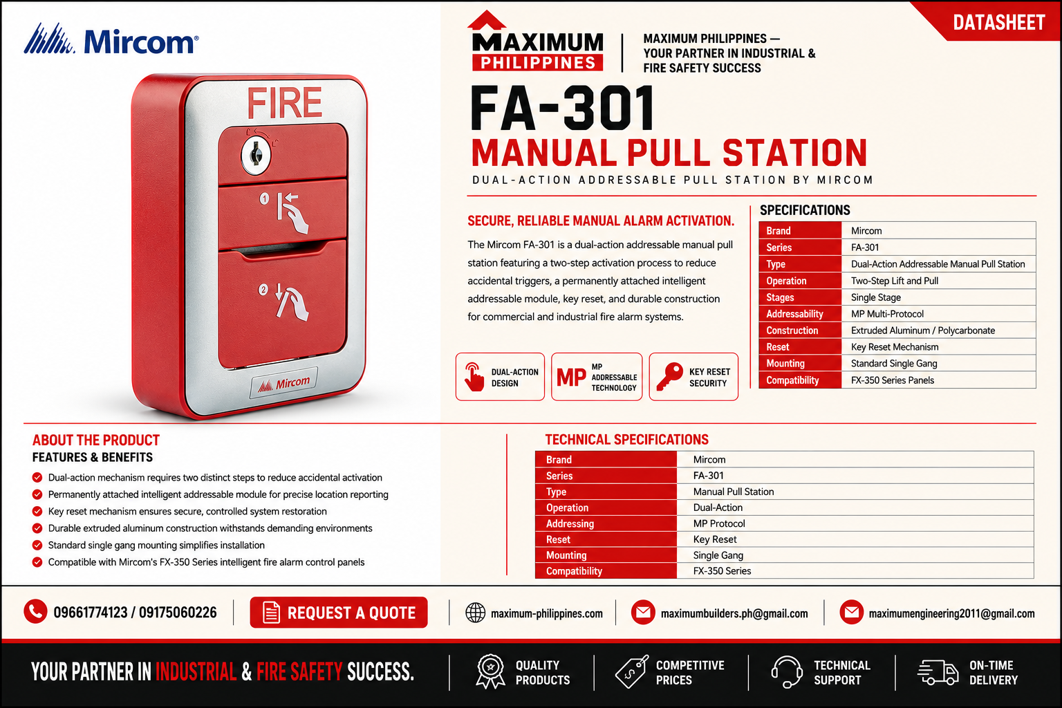 Mircom FA-301 Addressable Manual Pull Station Brochure