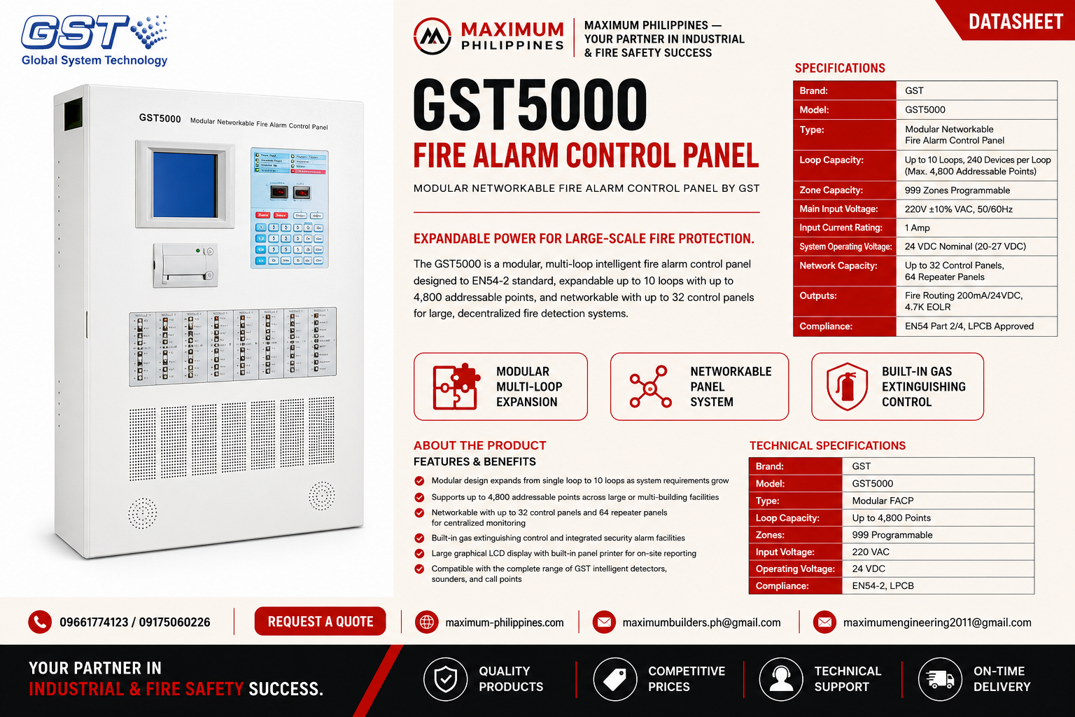 GST5000 Modular Networkable Fire Alarm Control Panel Brochure