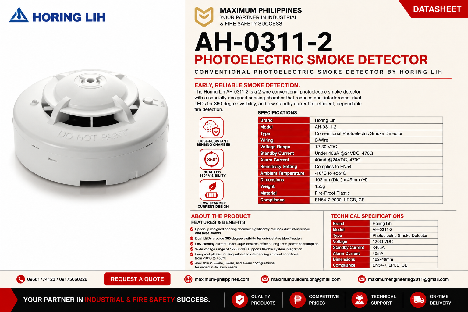 Horing Lih AH-0311-2 Photoelectric Smoke Detector Brochure
