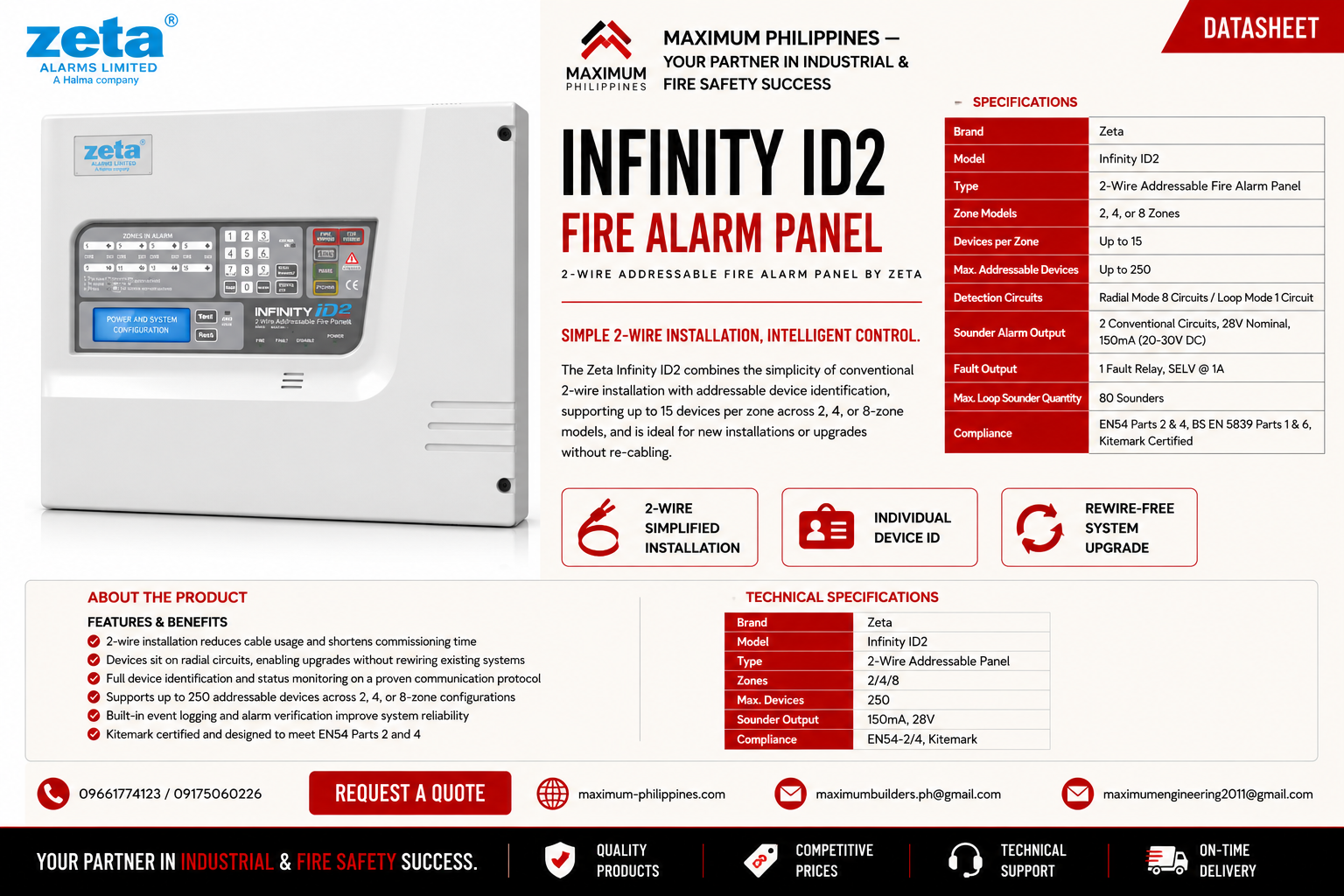 Zeta Infinity ID2 Addressable Fire Alarm Panel Brochure