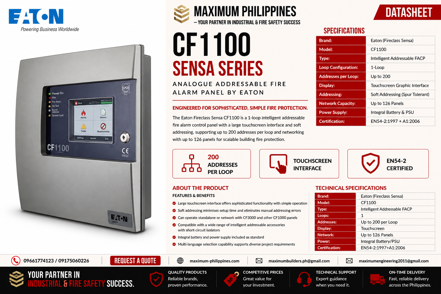 Eaton Fireclass Sensa Analogue Addressable Fire Alarm Panel Brochure