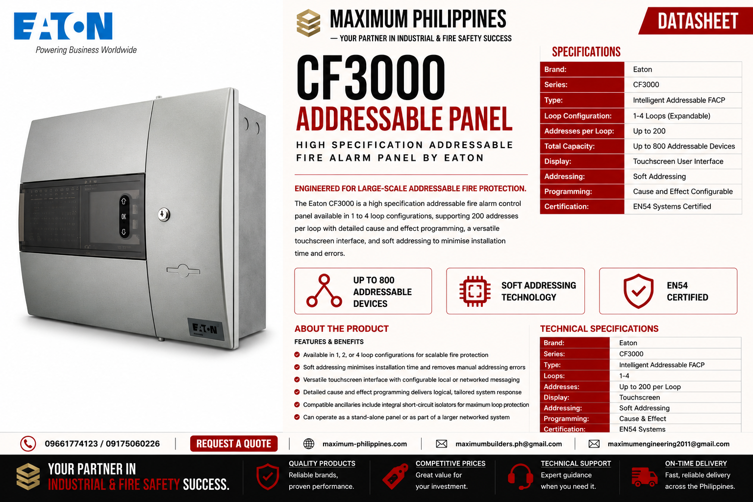 Eaton CF3000 Addressable Fire Alarm Control Panel Brochure