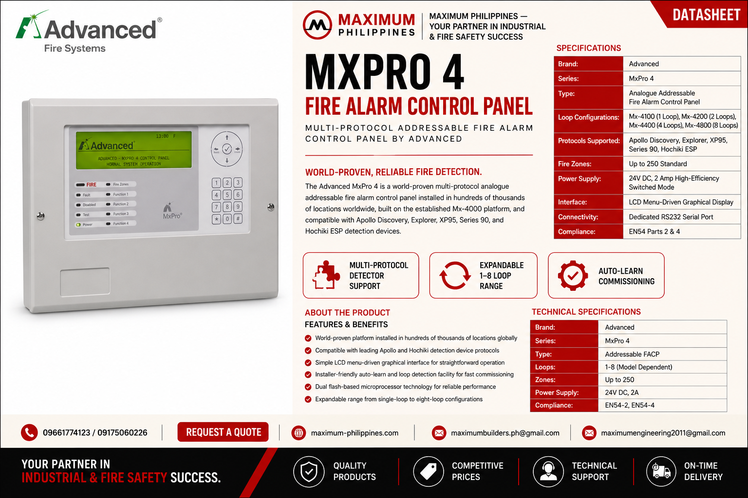 Advanced MxPro 4 Addressable Fire Alarm Control Panel Brochure