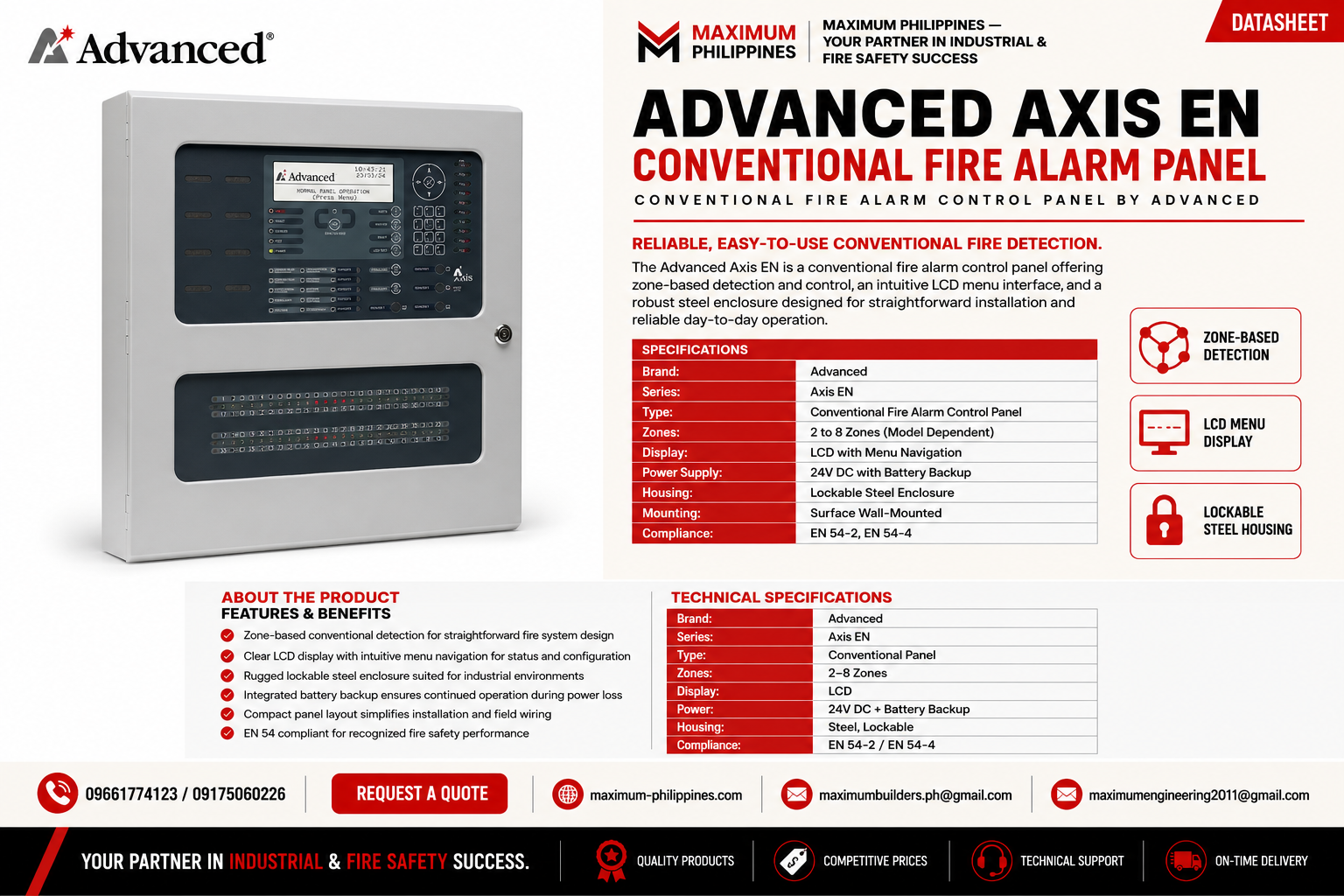 Advanced Axis EN Conventional Fire Alarm Panel Brochure