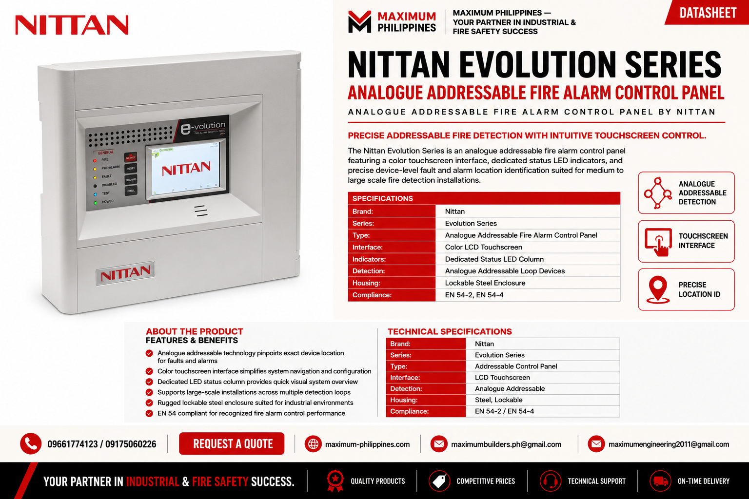 Nittan Evolution Series Analogue Addressable Fire Alarm Control Panel Brochure