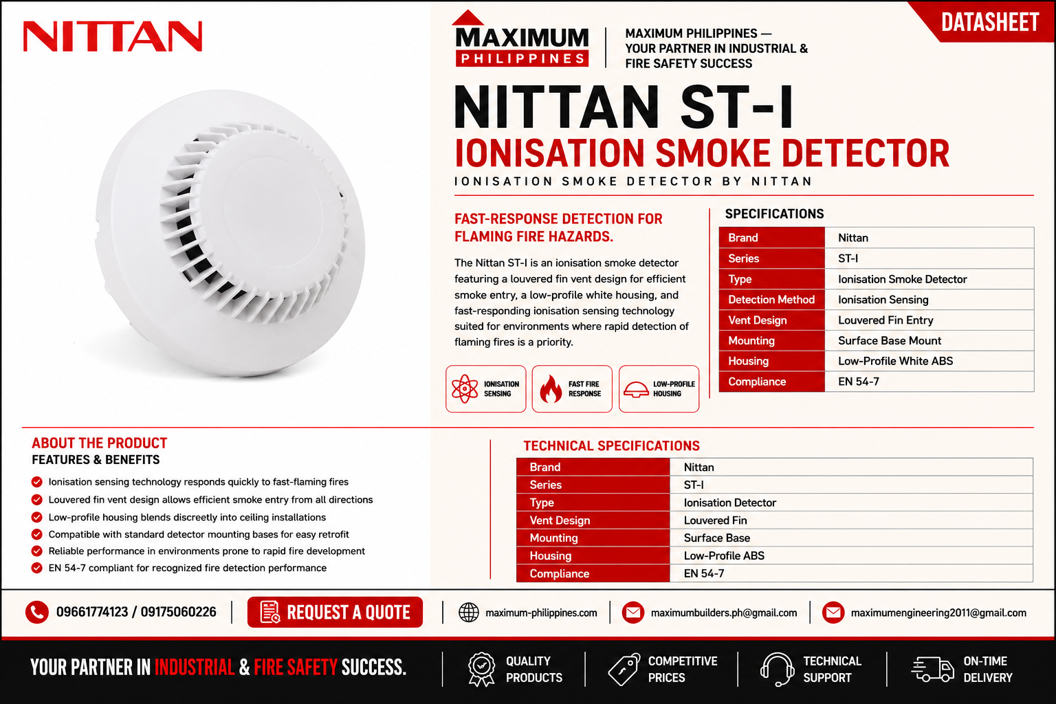 Nittan ST-I Ionisation Smoke Detector Brochure