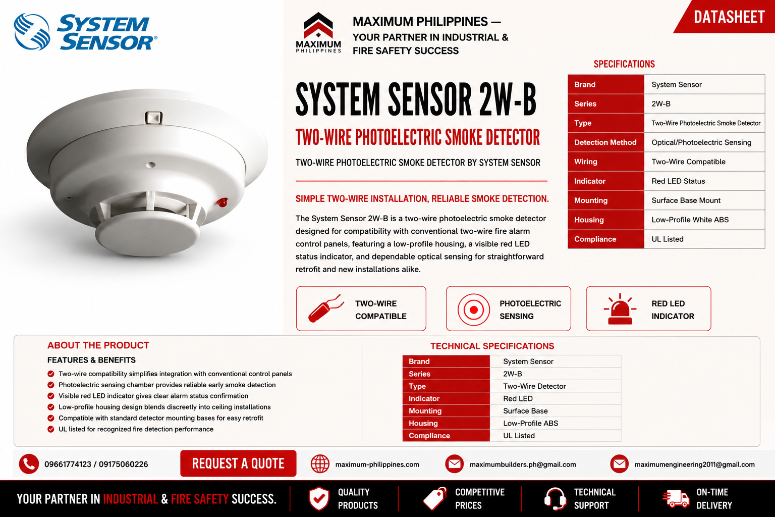 System Sensor 2W-B Two-Wire Photoelectric Smoke Detector Brochure