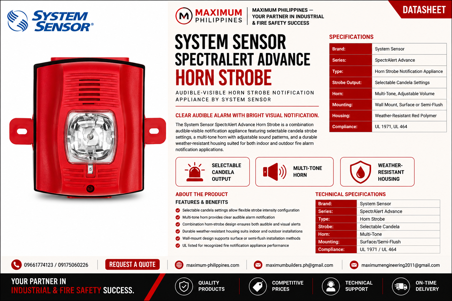 System Sensor SpectrAlert Advance Horn Strobe Brochure