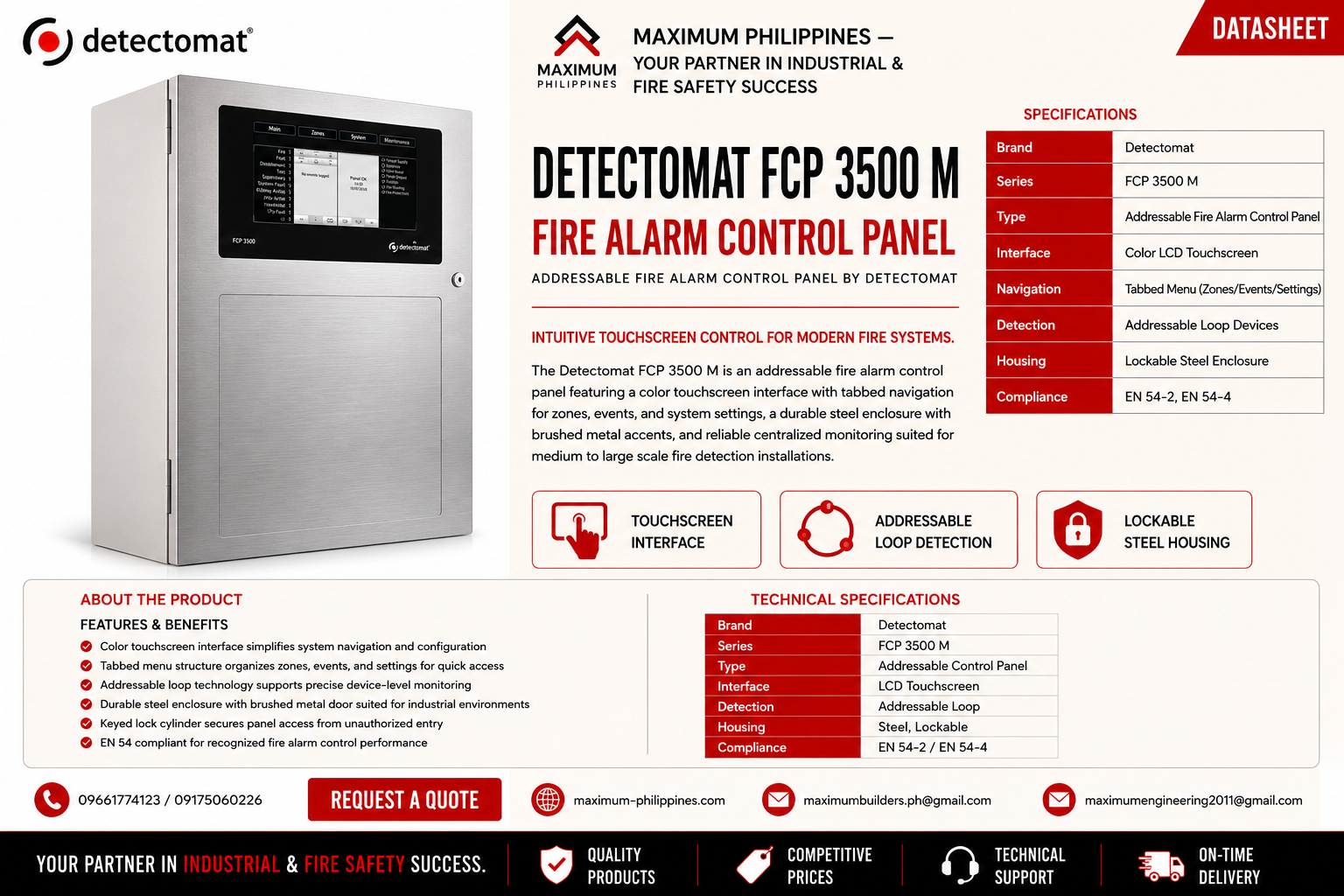 Detectomat FCP 3500 M Fire Alarm Control Panel Brochure