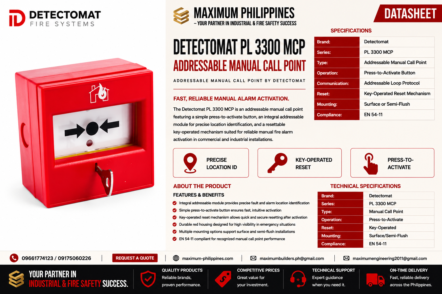Detectomat PL 3300 MCP Addressable Manual Call Point Brochure