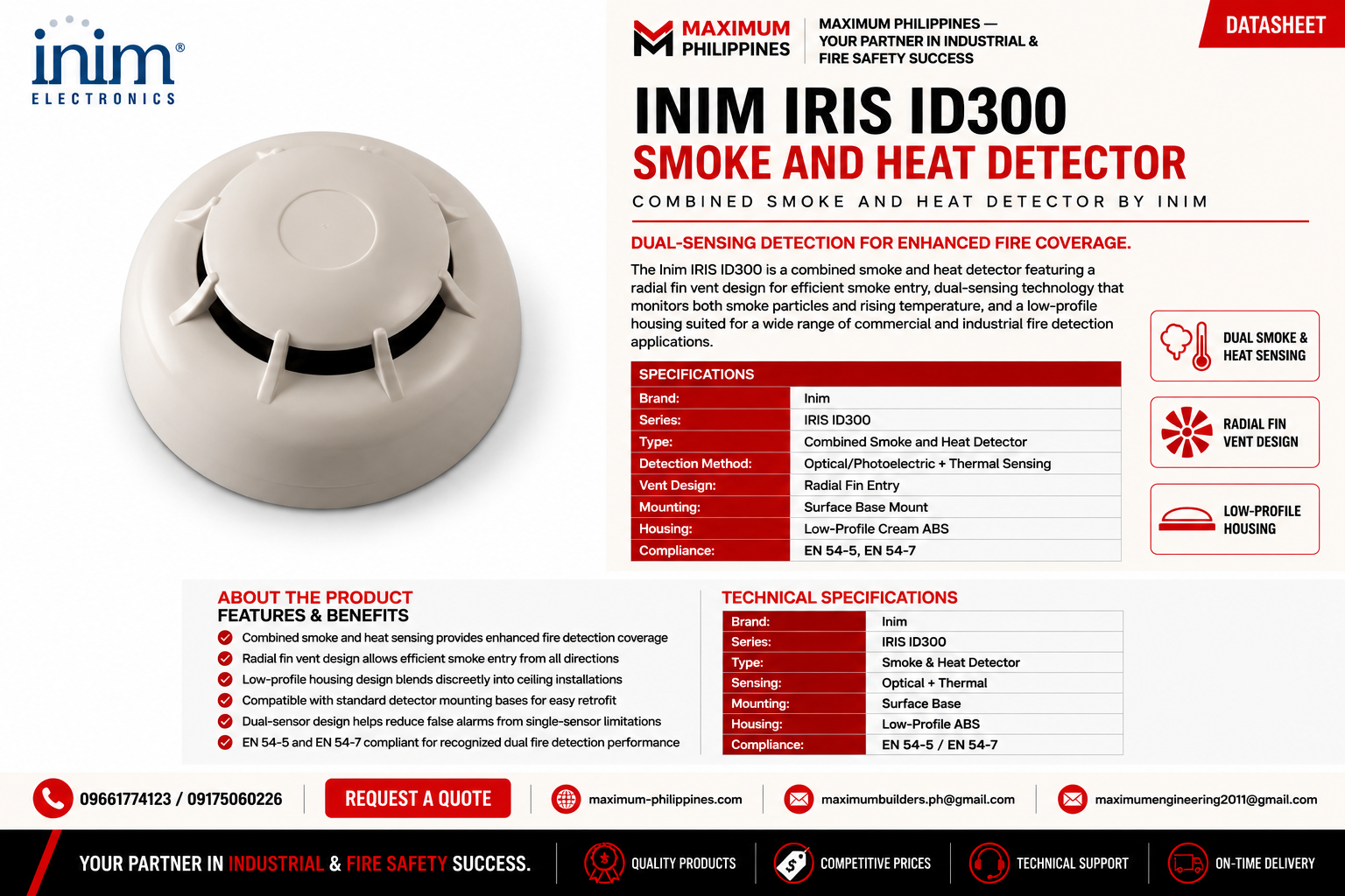 Inim IRIS ID300 Smoke and Heat Detector Brochure