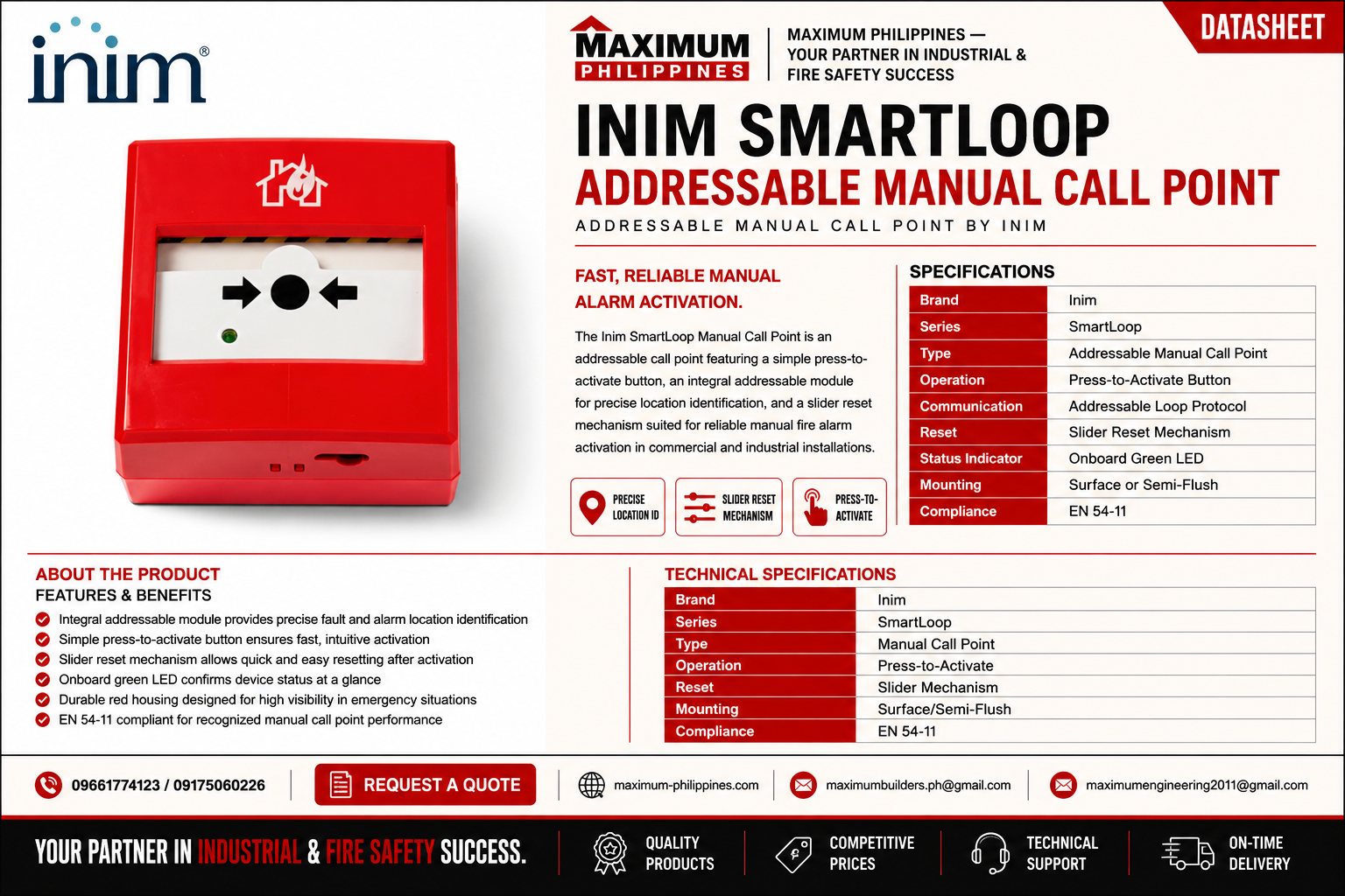 Inim SmartLoop Addressable Manual Call Point Brochure