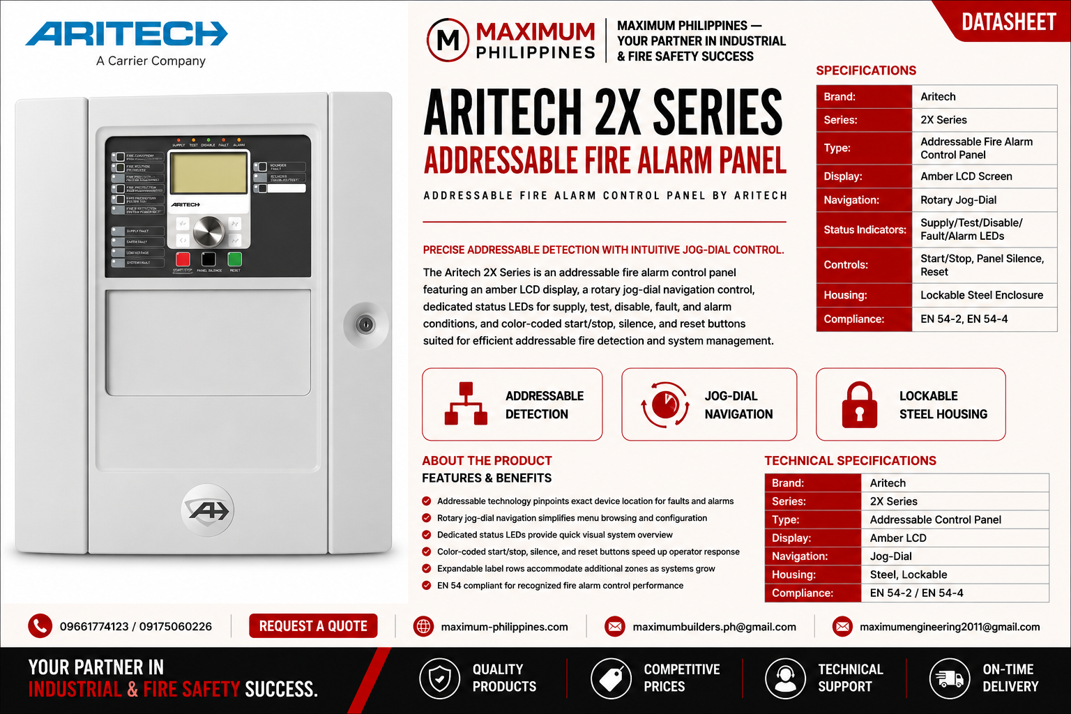 Aritech 2X Series Addressable Fire Alarm Panel Brochure
