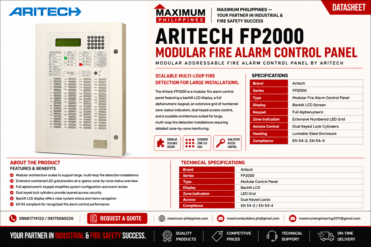 Aritech FP2000 Modular Fire Alarm Control Panel Brochure