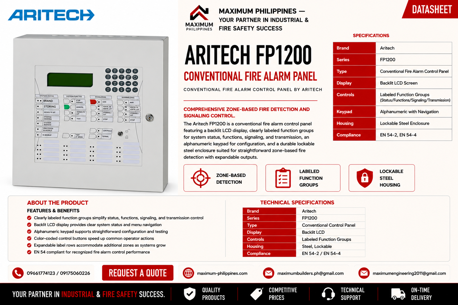 Aritech FP1200 Conventional Fire Alarm Panel Brochure