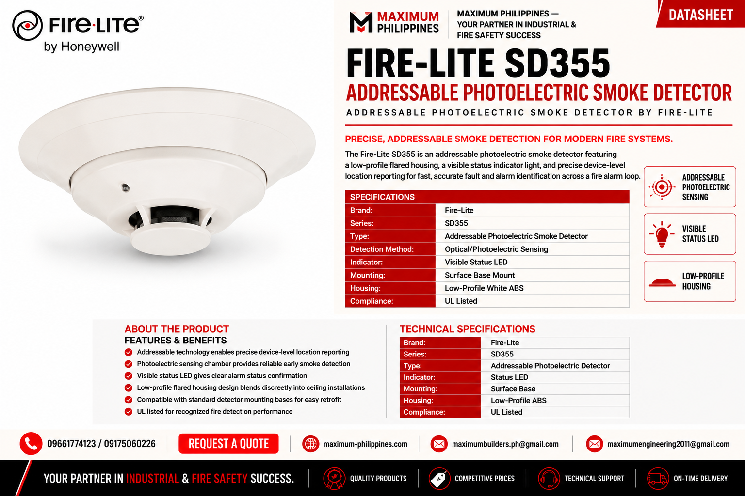 Fire-Lite SD355 Addressable Photoelectric Smoke Detector Brochure
