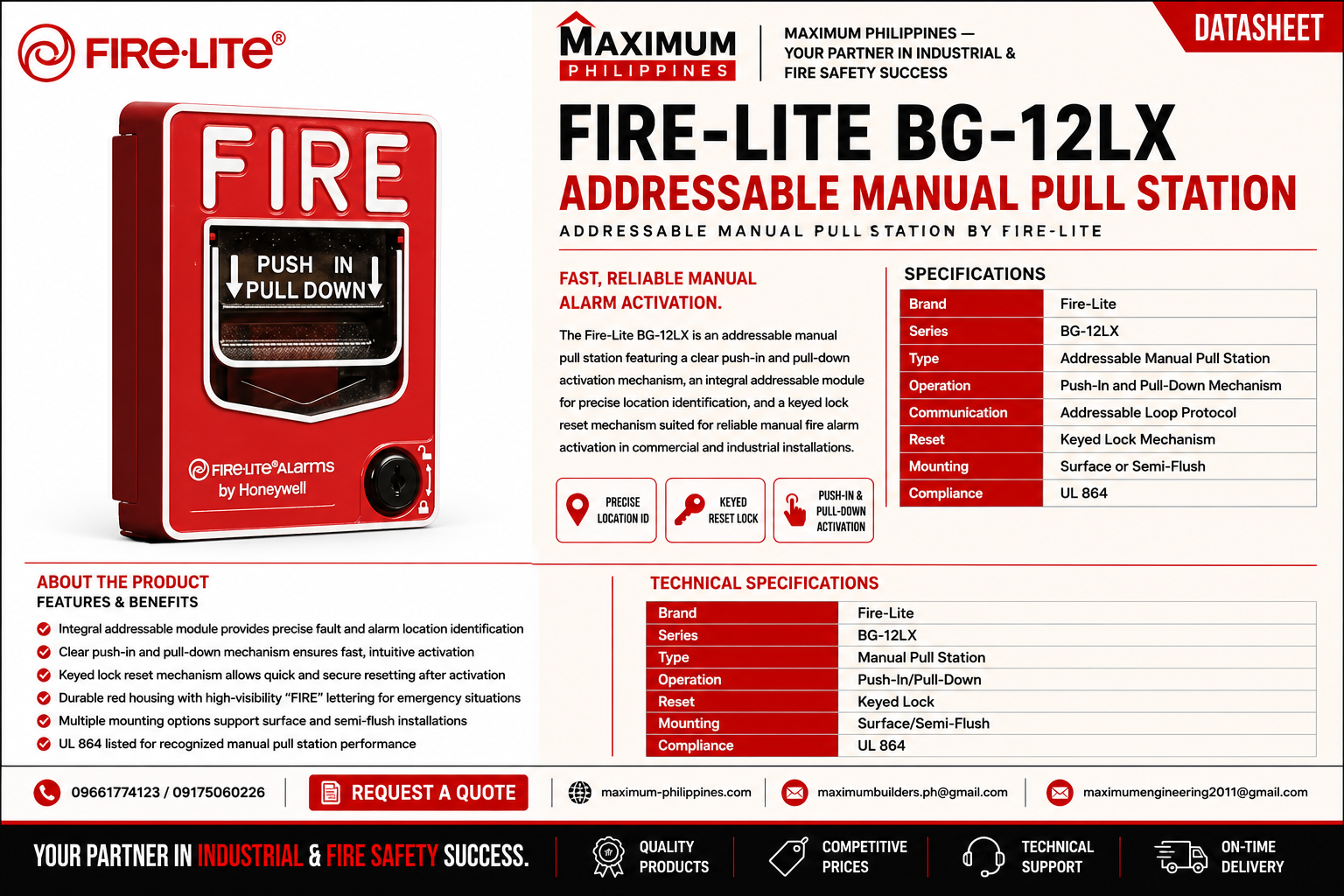 Fire-Lite BG-12LX Addressable Manual Pull Station Brochure