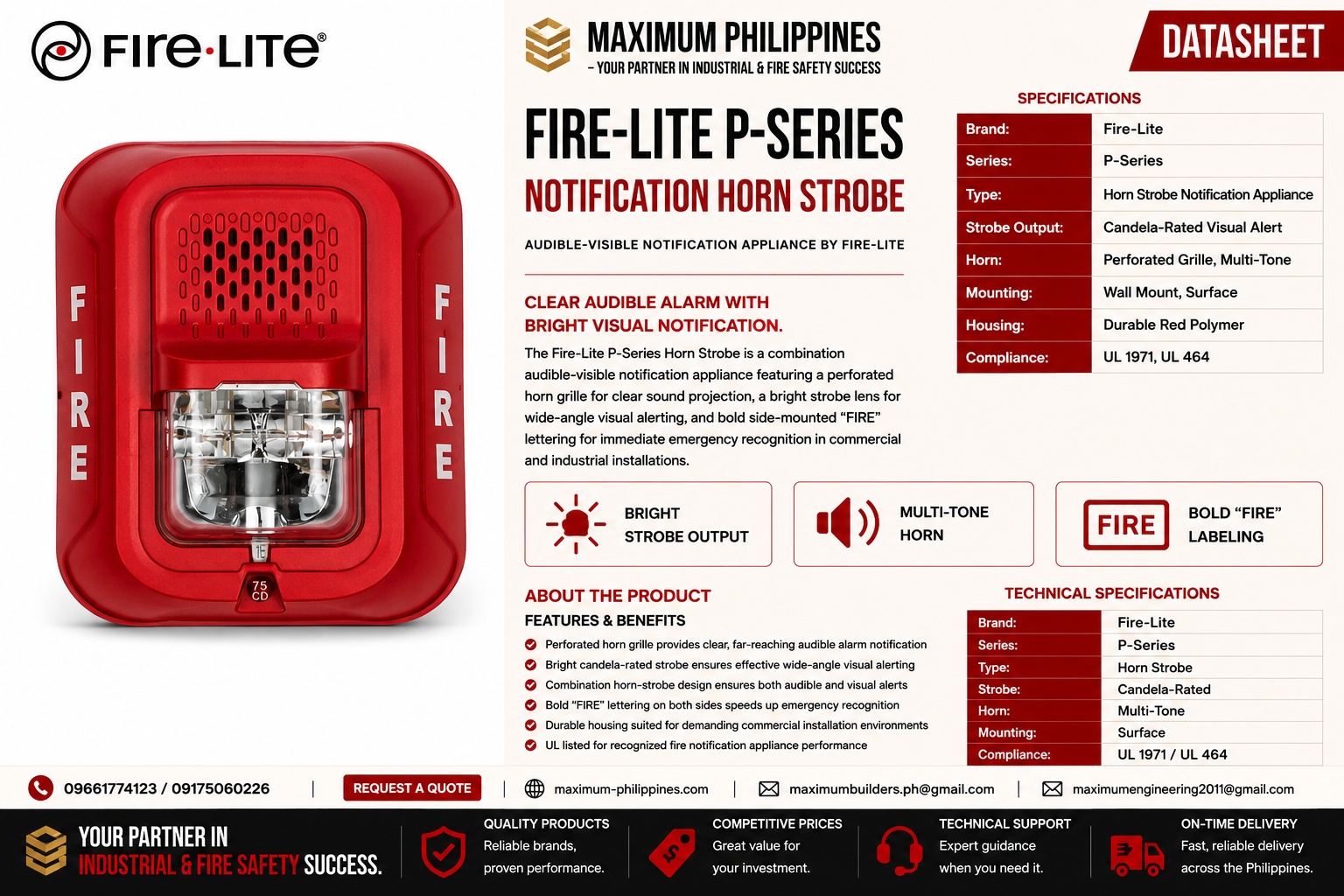Fire-Lite P-Series Notification Horn Strobe Brochure